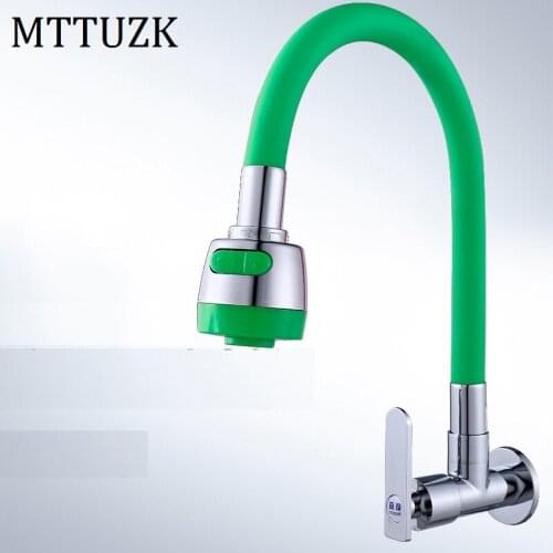 MTTUZK Solid Brass Kitchen Faucet Silica Gel Any Direction Rotating Single Cold Water Tap Multi color In Wall Universal Faucets