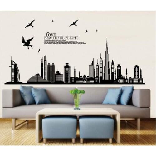 Building Skyline Wall Decals City Silhouette Dubai Scape Wall Stickers Living Room Bedroom Kids Room Home Decoration Art Poster