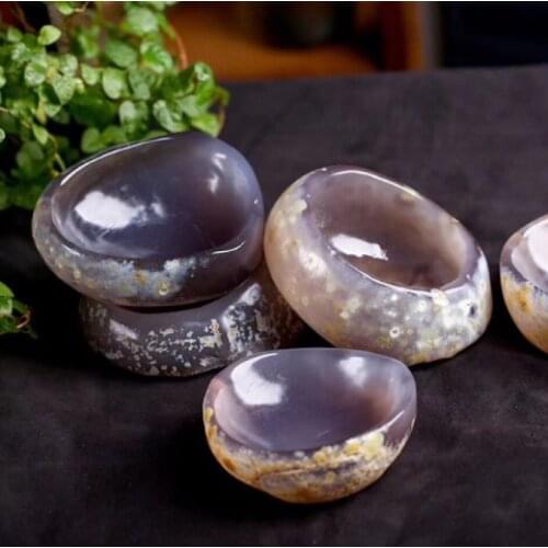 Natural texture cornucopia agate bowl ornaments original stone bowl jade ashtray hand-carved 30*70mm send random 1 piece
