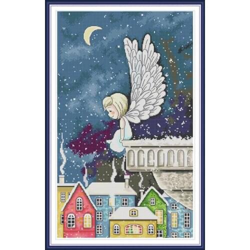 Night snow angel cross stitch kit aida 14ct 11ct count print canvas cross stitches needlework embroidery DIY handmade