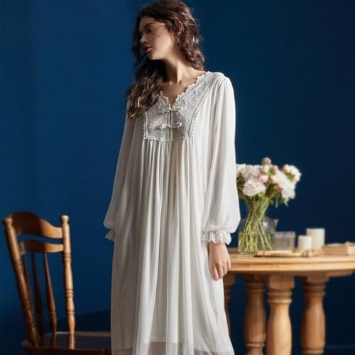 Sleepwear Women Ladies Nightgown Long sleeve Nightgown China Elegant Nightdress Autumn Medieval Chinese style