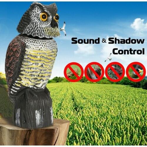 2021 NEW Realistic Bird Scarer Rotating Head Sound Owl Prowler Decoy Protection Repellent Pest Control Scarecrow Garden Yard