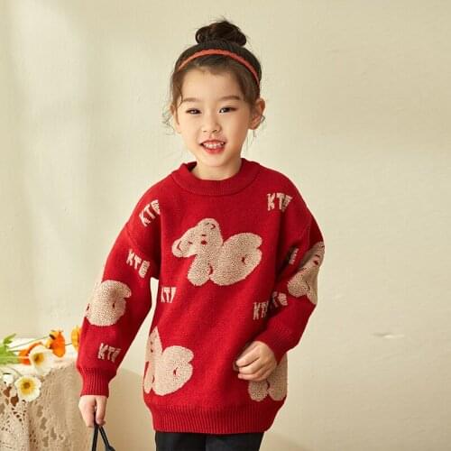 New Knitting Spring Winter Turtleneck Pullover Sweater Girls Kids Childrens Warm Thicken Plus Velvet Cute Cartoon Bear Shirt
