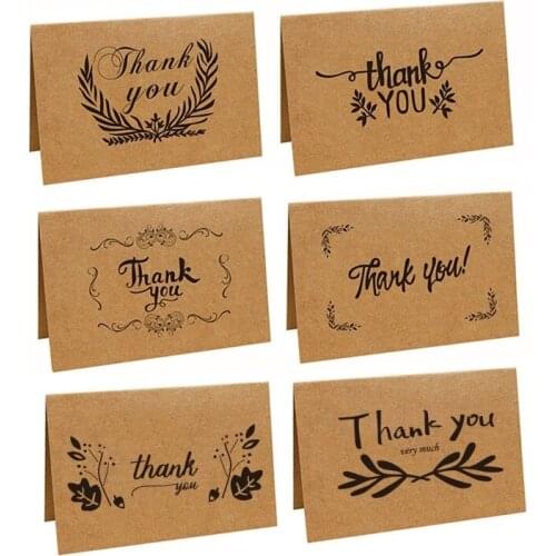 New Creative Flower Shop Gratitude Handwriting Greeting Cards Retro Kraft Paper Thank You Card Folding W9109