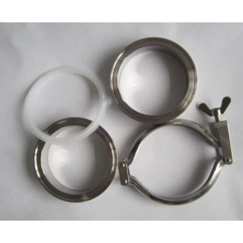 One Set 76mm Sanitary Tri Clamp Weld Ferrule + Stamping Tri Clamp + Silicon Gasket 304 stainless steel