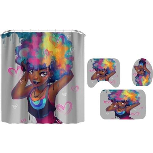 Personalized African American Women Beauty Sexy Lovely Black Girl Afrocentric Waterproof Bath Shower Curtain Set