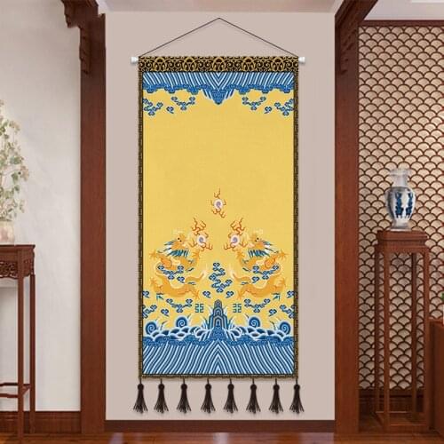 Chinese Lucky God of Wealth Poster Wall Art Canvas Paintings Wall Tapestry Decor Wood Hanging Scroll Painting Home Decor