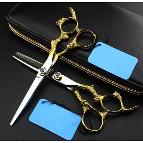 Professional Japan 440c gold dragon 6 '' hair scissors haircut scissor thinning barber makas cutting shears hairdresser scissors