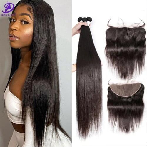 Miss Dona 30 32 34 36 40 Inch Straight Brazilian Hair Weave Bundles With Frontal Human Hair cheap Frontal 13x 4 With closure