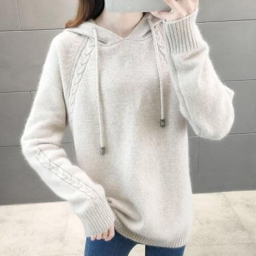 Lucyever Pullover Women Sweater Loose Knitted Hooded Long Sleeve Jumper Thick Solid Ladies Sweater Casual Winter 2020 Tops