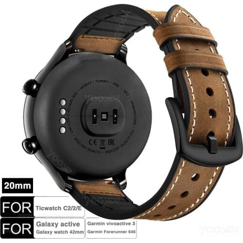 TicWatch C2 Wristband 20mm Quick Release Genuine Leather Silicone Watch Band Strap for TicWatch C2 Onyx/Platinum,TicWatch2/E