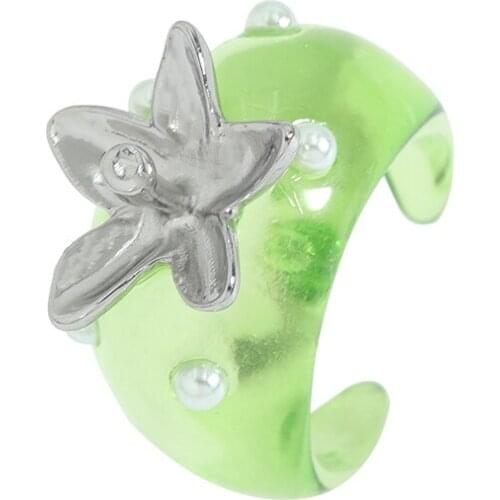 Dvacaman Boho Silver Metal Flower Ring Candy Color Transparent Acrylic Resin Pearl Open Rings for Women Girls Hot Jewelry Summer