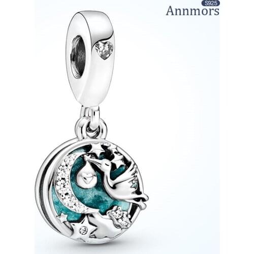 Family Charm 925 Bird Star Blue Crystal Stone Fits Pandora Charms Bead for Woman Girl Jewelry Birthday Gifts Bracelet Necklace
