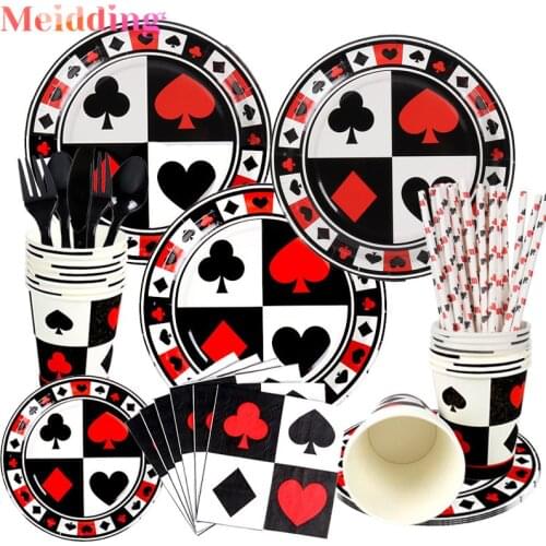 Casino Magician Themed Party Decoration Poker Card Pattern Paper Straws Las Vegas Themed Parties Adult Birthday Party Decoration