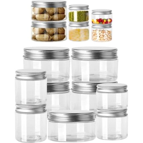 10pcs 30ml-120ml Storage Jars Clear Aluminum Cap Round Canister Travel Bottle Pot Balm Wide Mouth Plastic Container Refillable