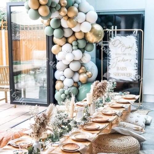 113pcs Latex Retro Green Gray Balloons Garland Arch Metal Gold Globos 1St Birthday Wedding Anniversary Party Baby Shower Decor