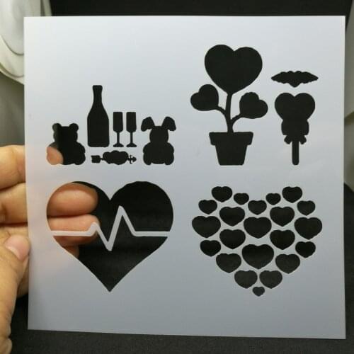 13*13 Heart style Layering Stencils for Diy scrapbook/photo album Decorative Embossing coloring,painting stencil,home decor
