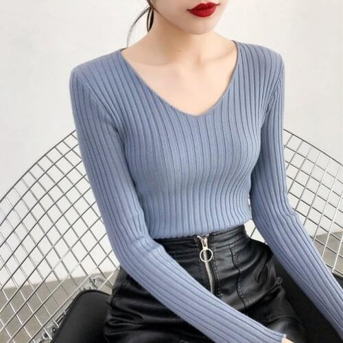 2021 hot sale spring and autumn new fashion sexy v-neck slim top women Harajuku Girls sweater women fall sweaters for women