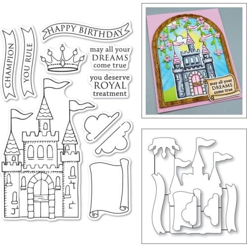 Castle with Flag Decoration Crown Pattern 2021 New Clear Stamps and Metal Craft Dies for Diy Scrapbooking Paper Handmade Mold