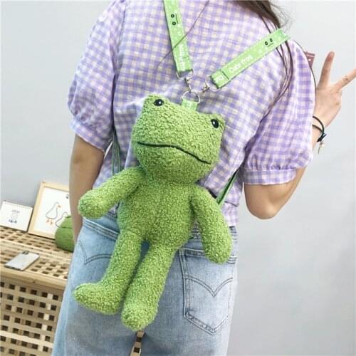 2021 Winter Women Small Funny Frog Plush Shoulder Bag High Quality Mobile Phone Bag Purses Girls backpack bag school bag