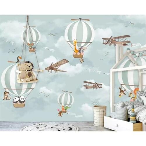 Custom wallpaper 3d mural Cartoon hot air balloon airplane animal children room background wall wallpaper for walls 3 d