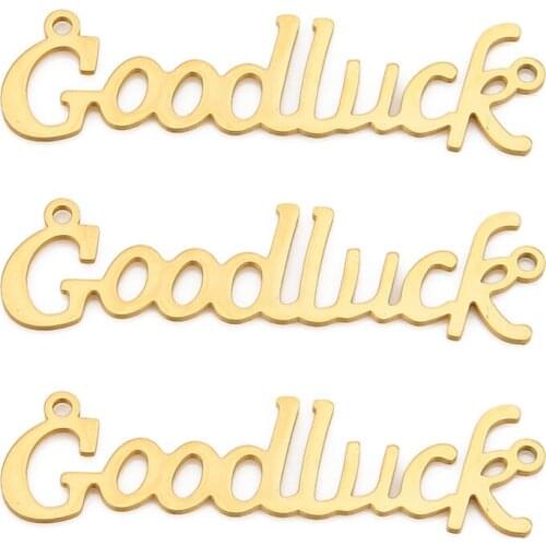 5pcs/Lot Goodluck Letter Design Necklace Pendants Words Engraved Charm For Women DIY Jewelry Making Findings Gold