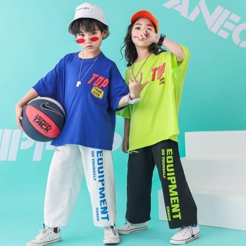 Kid Hip Hop Clothing Jazz Dance Costume Plus Size T Shirt Tops Jogger Pants for Girls Boys Ballroom Dancing Cloth Streetwear