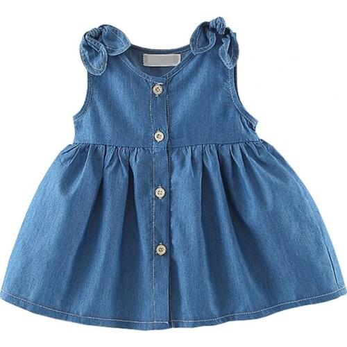 New 3-6 Years Kids Summer Dress Skin-friendly Fadeless Cotton Denim Sleeveless Dress for Children