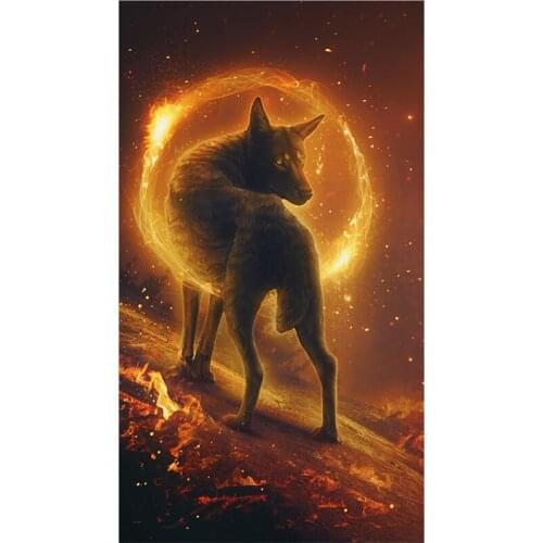 Diy 5D Diamond Painting Fire Wolf Round Diamond Mosaic Cross Stitch Kit Animal Diamond Full Diamond Embroidery Home Paintings
