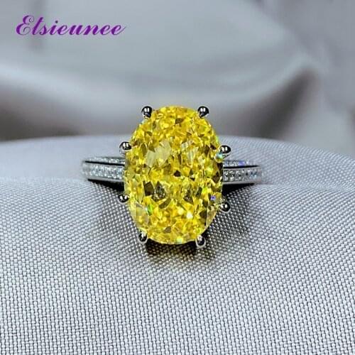 ELSIEUNEE New Silver 925 Jewelry Oval Radiant Cut High Carbon Gemstone Aquamarine Citrine Engagement Ring Fine Jewelry Wholesale