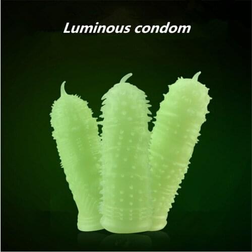 Luminous Full Cover Ejaculation Delay Cock Rings Condoms Toys Silicone Reusable Penis Sleeve Rings for Male Women Massage ST482