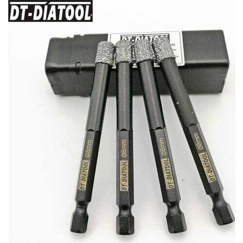 DT-DIATOOL 4pcs/set Dia 6/8/10/12MM Quick-Fit Shank Vacuum Brazed Dry Drilling Core Bits Hole Saw Drilling Granite Marble Tile
