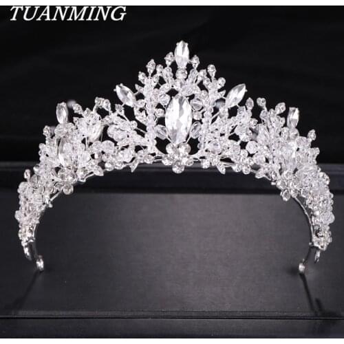 Crowns Tiaras Woman Bridal Crown Silver Color Rhinestone Tiaras Hair Jewelry Wedding Headbands Wedding Crown Headband Crystal
