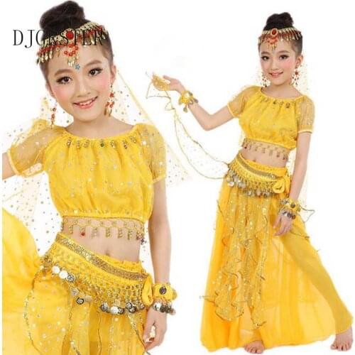 DJGRSTER 2020 New Summer Girls Belly Dancing Costume Child Oriental Dance Costumes Indian Dancing Performance Dresss For Kids