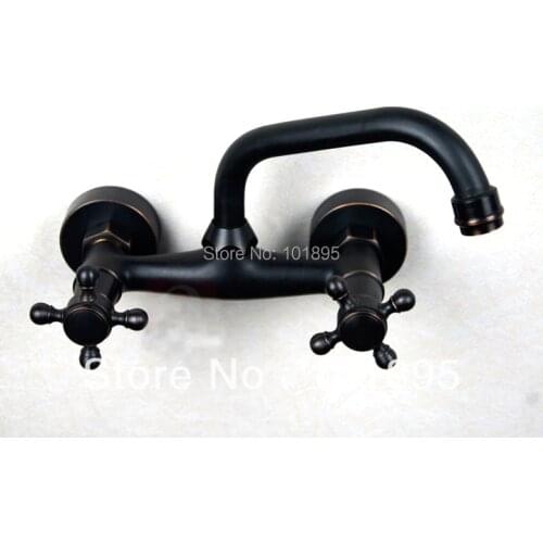 L15737 - Luxury Wall Mounted Black Color Brass Material Double Handle Sink Faucet