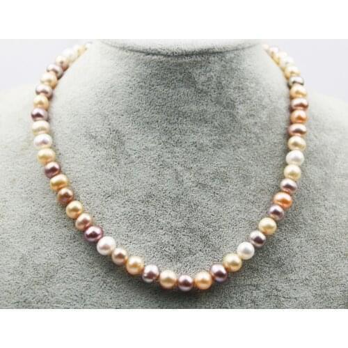 MADALENA SARARA AAA Genuine Pearl Necklace 9-10mm Colorful Natural Freshwater Pearl Necklace 18" Handmade S925 Silver Clasp