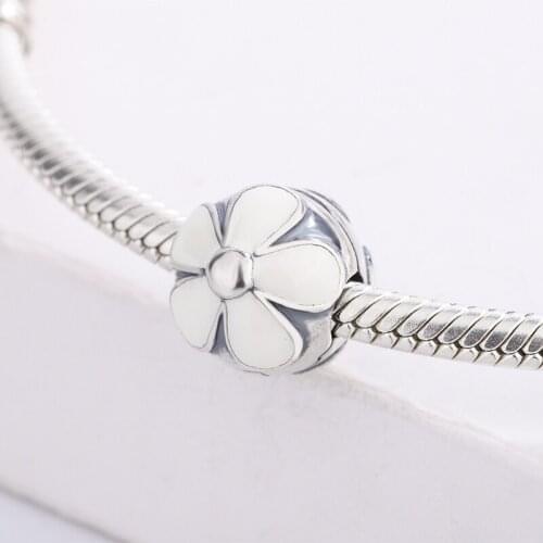 Fashion 925 Sterling Silver Beaded White Daisy Flower Pendant Charm Bracelet DIY Jewelry Making For Original Pandora