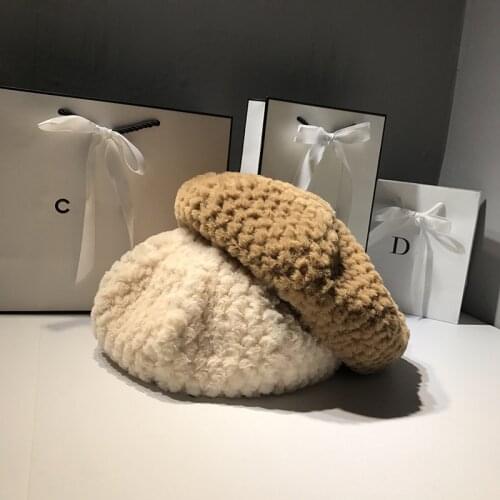 Plush Net Red Beret Female Autumn And Winter Korean Version Of The Tide Japanese Wild British Retro Black Beret Pumpkin Hat