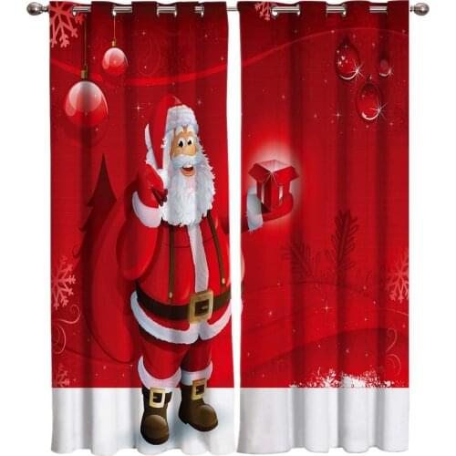Window Curtains Merry Christmas Cartoon Red Present Curtains Window Drapes for Bedroom Living Room