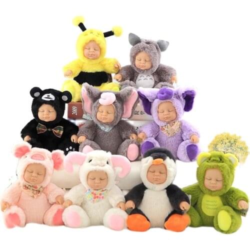 Plush Sleeping Baby Dolls Stuffed Animal Elephant Bee Pig Totoro Cat Bear Duck Sheep Silicone Face Toys for Kids Gift