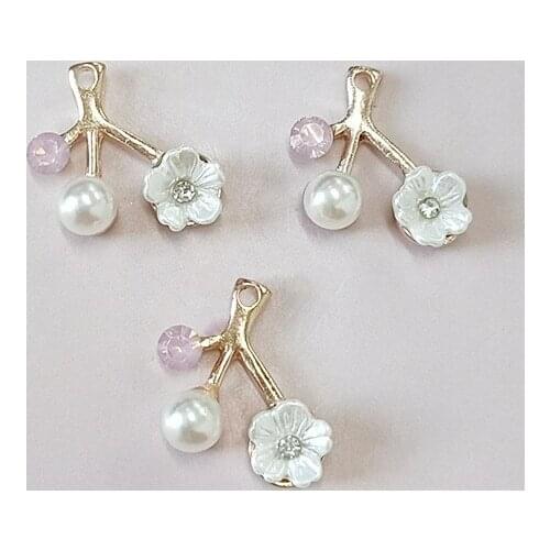 10 PCS 18x20mm Alloy KC Gold Flowers Pendant Imitation Pearl Pendant Charm DIY Accessories For Jewelry Making