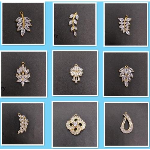 Leaf Charms Zircon Charms Flower Charms Crystal Charm Pendants for ewelry Making Findings 10pcs Bracelets Charms
