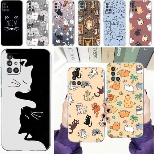 Transparent Case For Samsung Galaxy A51 A21s A71 A31 A52 A12 A32 A41 M51 A11 A02s M31 A42 Soft Phone Cover Happy Cat Day! Fundas