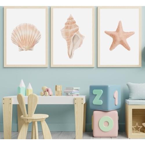 Conch Shell Coral Lobster Crab Starfish Hippo Wall Art Canvas Painting Nordic Posters And Prints Wall Pictures Kids Room Decor