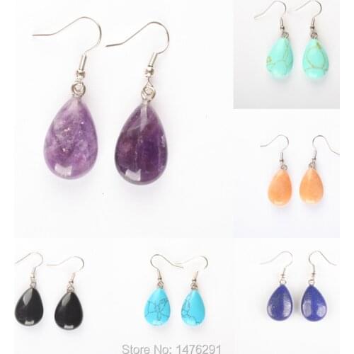 20x13MM Purple crystal Rose Pink Quartz Tiger eye Lapis lazuli Malachite Beads Dangle Earring 1Pair