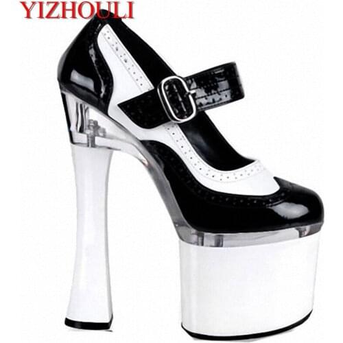 Classics Black / White Womens Single Shoes 18CM Thick High-Heeled Shoes Platform Shoes 7 Inch Ankle Strap High-Heeled Shoes