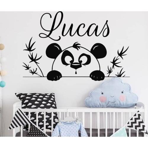 Name Vinyl Wall Stickers Cartoon Panda Mural Kids Room Decoration Personalized Names Wall Decals Baby Nursery Animal P344