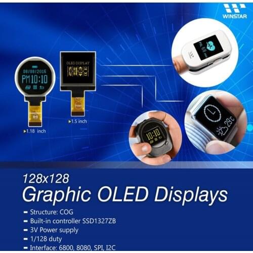 WEO128128BWPP3N00000 Winstar is a Circular passive matrix OLED display which is made of 128x128 pixels, Display Color White New