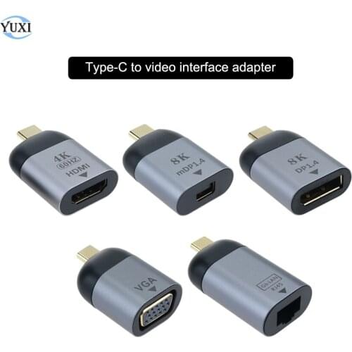 YuXi USB Type-C to HDMI/DP/mini DP/VGA/RJ45 HD Video Converter 4K 60Hz For MacBook Huawei Mate 30 Xiaomi USB-C Type C Adapter