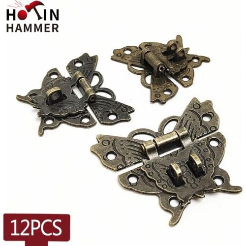 12pcs Butterfly Design Design Antique Bronze Hasp Jewelry Wooden Box Lock Cabinet Buckle Case Locks Handle Hardware Accessory